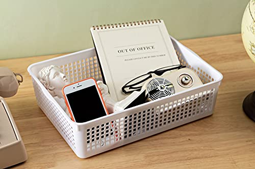 Eslite A4 Size Plastic Storage Basket,Desktop File Paper Letter Organizer Tray, 6-Packs (White) - color: White