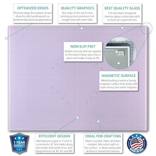 GLASSBOARD STUDIO Glass Craft Mat - Magnetic, Heat & Scratch Resistant - For Crafting, Cutting, Painting, Mixed Media Artwork - Grid Lines, Non-Slip Rubber Feet (Meadow Lilac 24"L x 36"W) - color: Meadow Lilac, size: 24"L x 36"W