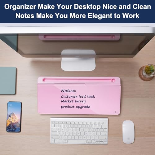 TSJ OFFICE Desktop Whiteboard Dry-Erase-Board - Computer Keyboard Stand White Board Surface Pad with Drawer, Desk Organizers with Accessories for Office, Home, School Supplies - Complete Pink - color: Pink Base/Glass
