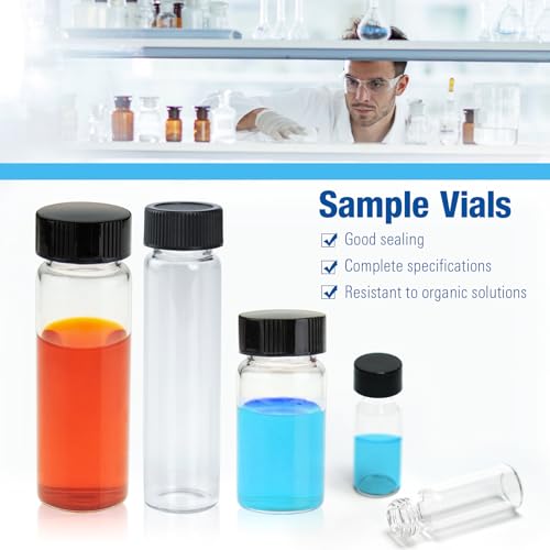 ALWSCI 0.74OZ Glass Vials, Small Liquid Sample Vial, 22 ml Borosilicate Glass Empty Vials with Caps, 20-400 Black Screw Caps with PE Liner, Pack of 100 - size: 22ML23x85mm Glass vials with screw caps