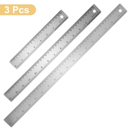 HARFINGTON 3pcs Stainless Steel Metal Ruler 20/35/45cm Straight Edges with Cork Backing Non-Slip Inch Metric Metal Ruler for Classroom Office Home Engineering Drafting Tools - size: 20/35/45cm
