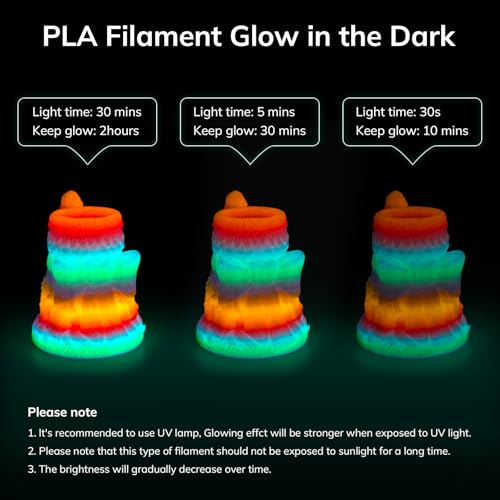 AMOLEN Glow in the Dark 3D Printer Filament, Multicolor Bundle 200gx4 - color: Green/Blue/Blue Purple/Rainbow 5m