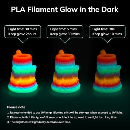 AMOLEN Glow in the Dark 3D Printer Filament, Multicolor Bundle 200gx4 - color: Green/Blue/Blue Purple/Rainbow 5m