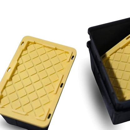 justPrintiful TEENY TOTES, Pack of (4) Mini Stackable Organizing Totes with Lids, Black and Yellow, for Crafts and Small Parts Storage, Easy Snap Fit Lids for Secure Storage