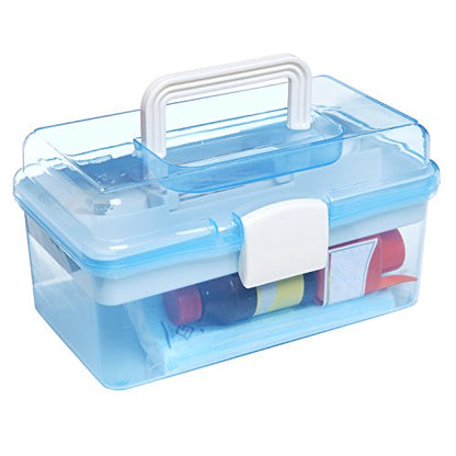 MyGift 10 Inch Blue Plastic Storage Box With Removable Tray Organizer