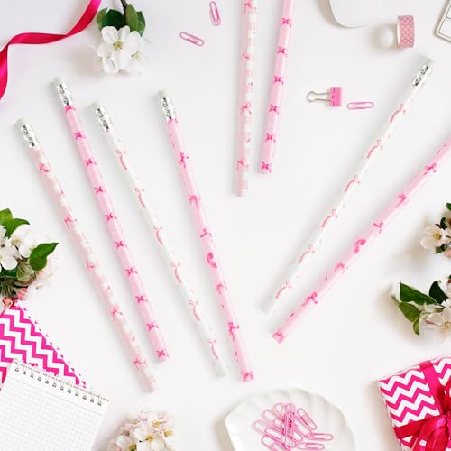 Xqumoi 60Pcs Coquette Pink Bow Pencils with Eraser - Preppy Bow #2 HB Pencils, Back to School Classroom Student Rewards, School Office Supply, Party Goodie Bag Fillers Stuffers, Birthday Party Favors - style: Pink Bow