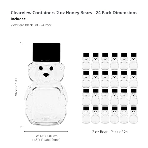 – 24 Pack 2 oz BPA-Free Plastic Honey Bear Bottles with Sealable Black Screw Top Lids, Clear Mini Squeeze Bottles for Honey, Samples & Party Favors (24pk, 2oz, BLK) - color: 24pk - 2oz Bear, Black