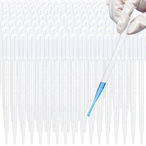 Disposable Plastic Transfer Pipettes, 3ml Graduated Eye Dropper for Essential Oil, Science Experiments, Crafts, DIY Lash Serums, Castor Oil 100 Pack (Individually Packed)