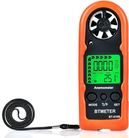 BTMETER Anemometer Handheld Wind Speed Meter BT-816B (Range: 0.2–67 MPH) - color: Orange