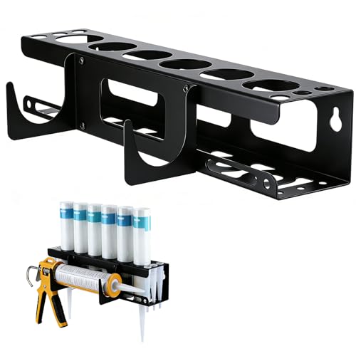 Caulk Tube Holder, 16.14×6.5×3.35 Inches Heavy-Duty Metal Caulk Tube Organizer, Wall-Mountable Storage Rack for Multiple Caulk Tubes, Durable Tool Holder for Construction,Home Improvement Projects