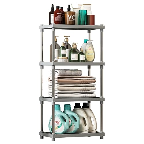 4 Tier Gray Plastic and Metal Standing Shelf Units, Durable Storage Shelves Rack Open Shelving for Pantry Kitchen Bathroom,13MM Steel Tubes - color: Grey