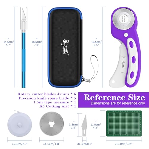 45mm Rotary Cutter | Rotary Fabric Cutter | Rotary Cutters for Sewing, Scrapbooking, Hobbies, DIY | A6 Cutting Mat, Storage Boxes, Precision Knives, Ruler, Spare Blades | Fabric Roller Cutter (Purple) - color: Purple