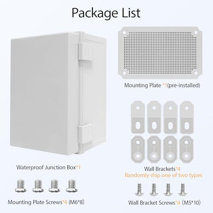 Junction Box IP65 Waterproof Dustproof ABS Plastic Enclosure Outdoor and Indoor Project Box Hinged Cover with Mounting Plate Wall Brackets Outer Dimension 11.8"x 7.9" x 7.1", Grey - size: 11.8"x 7.9" x 7.1" (1pc)