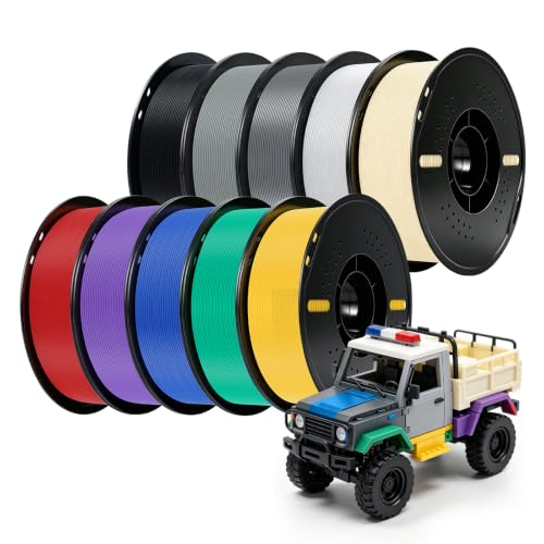 Kingroon PLA Plus 3D Filament Bundle, 10 Rolls, 1kg Spool, Ten Colors - color: 10*1kg(black&white&grey&red& Blue &Green&purple& Skin &Silver &Yellow）, size: PLA Plus