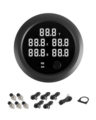 232PSI Air Pressure Gauge Five Display Air Suspension Gauge Digital LED Display 12V/24V DC Air Ride Pressure Meter Kit with 1/8NPT Sensor for Air Ride Air Bag Suspension Systems 2-1/16" (52mm) - color: White, size: Five-Display