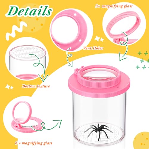 Skylety 2 Pieces Bug Jars Insect Viewer Catcher Bug Magnifying Insect Cage Container for Kids Children Science Nature Exploration Tool (Pink) - color: Pink