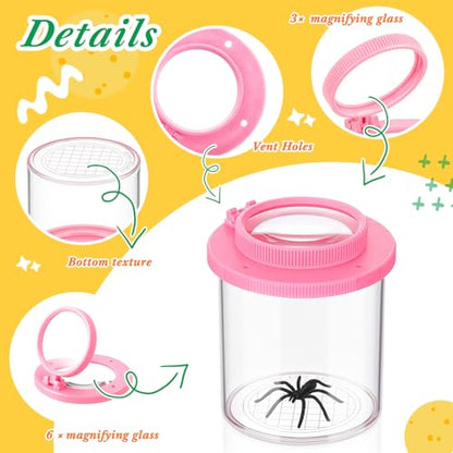 Skylety 2 Pieces Bug Jars Insect Viewer Catcher Bug Magnifying Insect Cage Container for Kids Children Science Nature Exploration Tool (Pink) - color: Pink