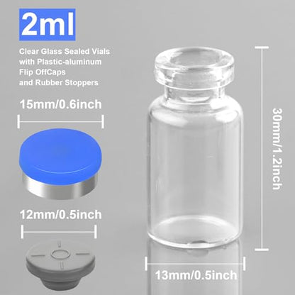 2ml Sealed Sterile Glass Empty Vials for Injection, 10 Pack - size: 2ml