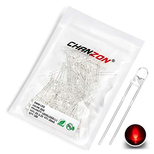 CHANZON 100 pcs 3mm Red LED Diode Lights (DC 2V 20mA) - color: C) Red, size: 3mm Round Top