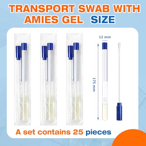 TrelaCo 25 Pcs Transport Swab with Preservation Gel, Plastic Shaft with Rayon Tip for Sample Collection and Recovery