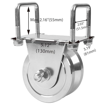 4” V-Groove Dual Bearing Slide Gate Wheel w/Bolted Bracket Cradle