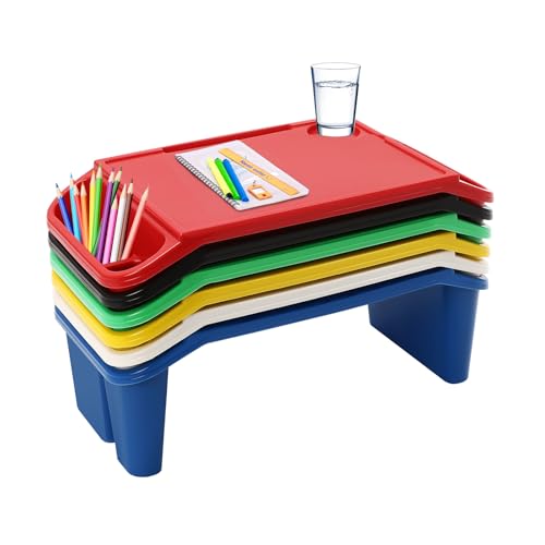 6PCS Kids Lap Desks with Side Storage, Stackable Plastic Lap Trays - color: Red+green+yellow+blue+black+white