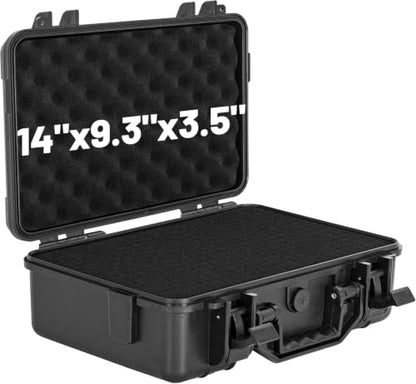 TORIBIO Hard Carrying Case with Foam, Shockproof Storage Box 14"x9.3"x3.5" - size: 14" x 9.3" x 3.5"