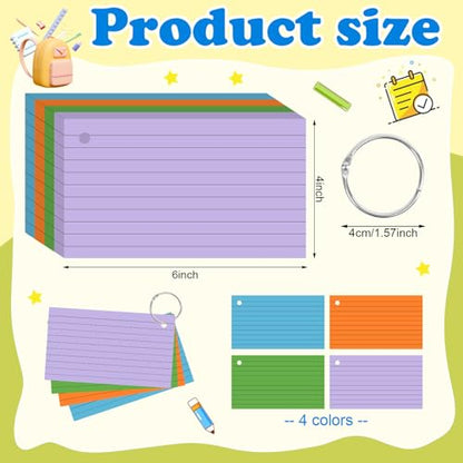 200 Count Neon Index Cards 3x5 Inch Flash Cards Note Cards with Ring - color: Neon-200 Count, size: 3x5