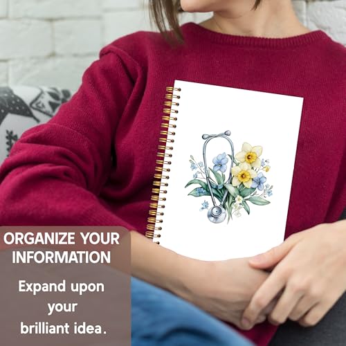 Nurse Gifts Notebook Journal, Doctor Nurses Appreciation Gifts Notebooks for Note Taking, Stethoscope Medical Flower Journal, Nursing Gift Hardcover Spiral Notebook 5.5x8.3in - color: nurse flower
