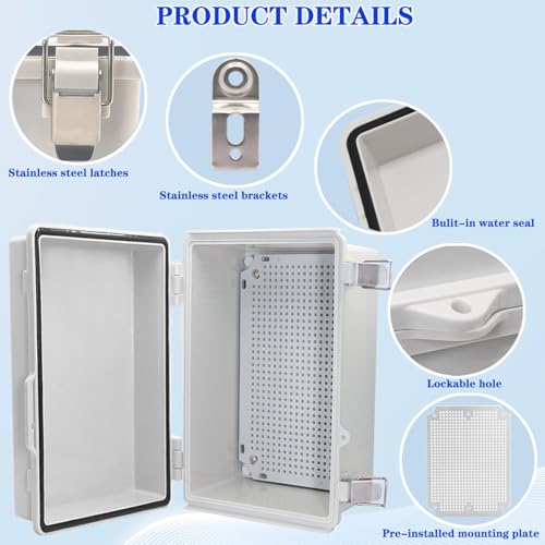 Waterproof Outdoor Electrical Box Junction Box Weatherproof IP67 ABS Plastic Enclosure Switch Router Project Box with Mounting Plate with Wall Bracket 2 Cable Glands Grey 11.81" x 7.87" x 5.12" - color: Grey, size: 11.81" x 7.87" x 5.12" 1pc