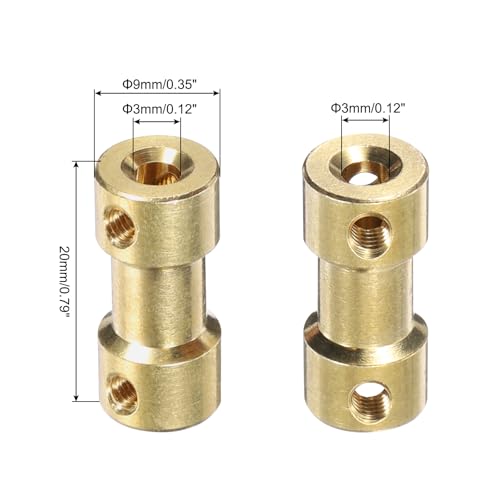 MECCANIXITY 2 Pcs 3mm to 3mm Brass Shaft Coupling Joint Connector with Screws and Hex Wrench Flexible Motor Shaft Coupler for Car Wheels Tires Shaft Motor - size: 3mm to 3mm