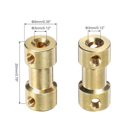 MECCANIXITY 2 Pcs 3mm to 3mm Brass Shaft Coupling Joint Connector with Screws and Hex Wrench Flexible Motor Shaft Coupler for Car Wheels Tires Shaft Motor - size: 3mm to 3mm