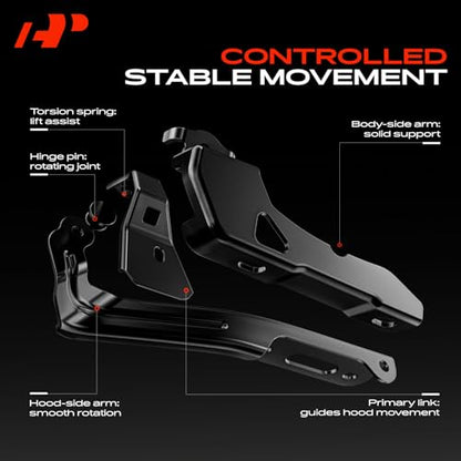 A-Premium Set of 2 Front Driver and Passenger Hood Hinges