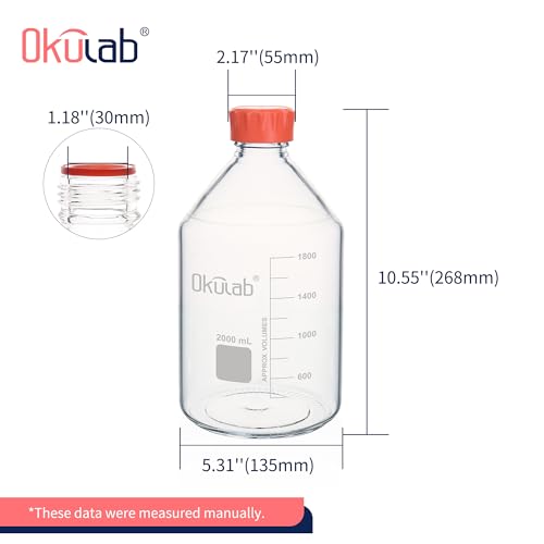 2000ml Round Media Storage Bottles, 3.3 Borosilicate Glass Media Bottles, with GL45 Screw Caps in PP Materia, GL45RB2000A1 - style: 1pc of 2000ml