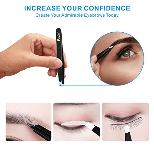 Pefei Tweezers Set - Professional Stainless Steel Tweezers for Eyebrows - Great Precision for Facial Hair, Splinter and Ingrown Hair Removal (Black) - size: 4 Piece set