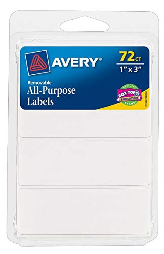Avery Multi-Use Removable Labels, 1" x 3", White, Non-Printable, 72 Blank Labels Total (6728) (Pack of 2)
