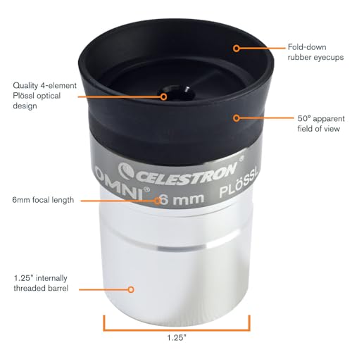 Celestron Omni 6mm Telescope Eyepiece for Detailed Moon & Planet Views