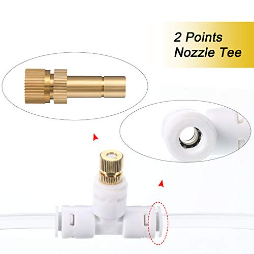 Honoson 32 Pieces 1/4" Brass Misting Nozzles Kit with 0.03 cm Orifice Thread Gold Nozzles for Patio Misting System Outdoor Cooling System Garden Water Mister