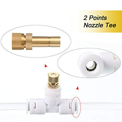 Honoson 32 Pieces 1/4" Brass Misting Nozzles Kit with 0.03 cm Orifice Thread Gold Nozzles for Patio Misting System Outdoor Cooling System Garden Water Mister