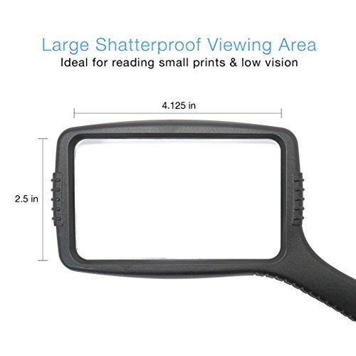 MagniPros Jumbo Size Magnifying Glass Wide Horizontal Lens(3X Magnification)- Shockproof Housing & Scratch Resistant Design W/Large Viewing Area Ideal for Reading Small Prints & Low Vision
