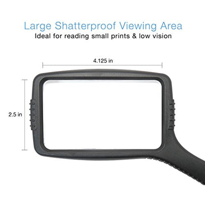 MagniPros Jumbo Size Magnifying Glass Wide Horizontal Lens(3X Magnification)- Shockproof Housing & Scratch Resistant Design W/Large Viewing Area Ideal for Reading Small Prints & Low Vision