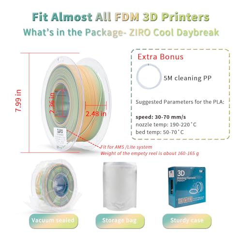 ZIRO Matte PLA Filament, 1.75mm 1kg Fit Most FDM Printer, Cool Daybreak - color: Cool Daybreak (Matte)