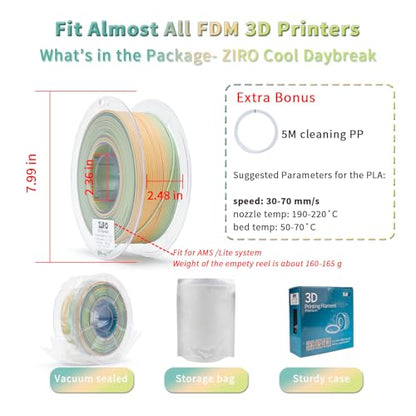 ZIRO Matte PLA Filament, 1.75mm 1kg Fit Most FDM Printer, Cool Daybreak - color: Cool Daybreak (Matte)