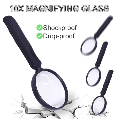 Lakei 10X Handheld Reading Magnifier Glass, Non-Slip Handle,75mm(Black) - color: Black, size: 75mm