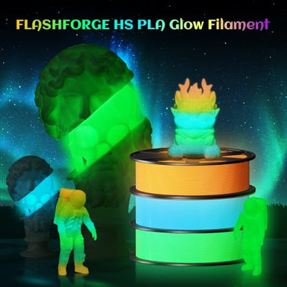 FLASHFORGE Glow in The Dark Rapid PLA Filament 1.75mm, High Flow Speedy 3D Printer Filament Luminous Green, Max 500mm/s High-Speed Printing, High Brightness and Long-Lasting Glowing Effect - color: Luminous Green