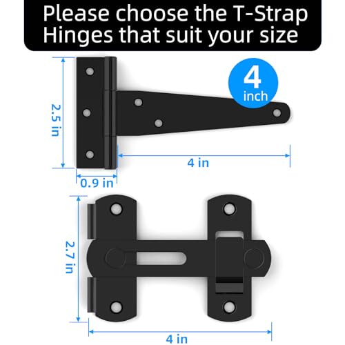 T Strap Hinges, Tee Hinge, T-Gate Hinges, Gate Strap Hinges, Wooden Fences Door, Barn Door, Shed Doors,Cabinet Door,Pet House Door, Barn Door Lock Latches 1PC (4 inch) - size: 4 inch set
