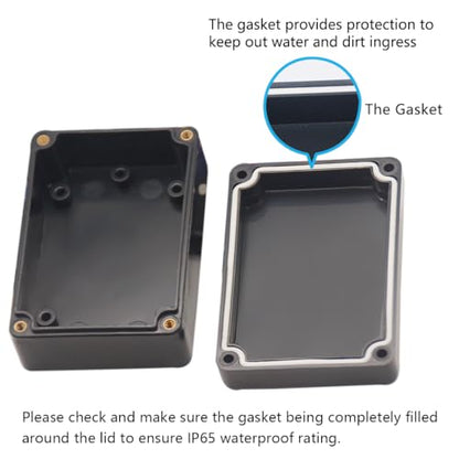 Junction Box, Zulkit Project Box IP65 Waterproof Outdoor Box ABS Plastic Electrical Boxes Electronic Enclosure Black 3.27 x 2.28 x 1.30 Inch(83x58x33mm)(Pack of 2) - size: 3.27" x 2.28'' x 1.30''(Pack of 2)