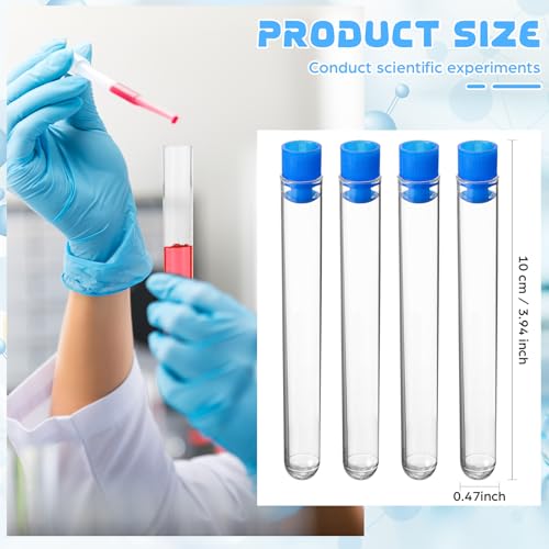100 Pake 8 ml Clear Test Tubes with Caps 12x100mm Plastic Vials Test Tubes for Scientific Experiments Halloween Christmas Scientific Themed Birthday Party Supplies Candy Storage (Blue) - color: Blue