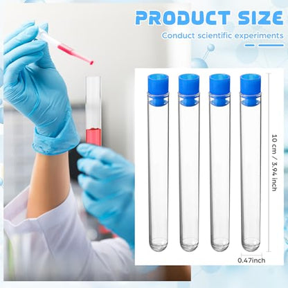100 Pake 8 ml Clear Test Tubes with Caps 12x100mm Plastic Vials Test Tubes for Scientific Experiments Halloween Christmas Scientific Themed Birthday Party Supplies Candy Storage (Blue) - color: Blue