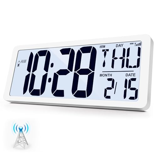 Atomic Clock with Backlight 15.0" Digital Wall Clock Battery Operated Atomic Wall Clock Digital Alarm Clock with Day Date & Temperature for Wall Office Bedroom Living Room - size: 15.0" Atomic Clock with Backlight